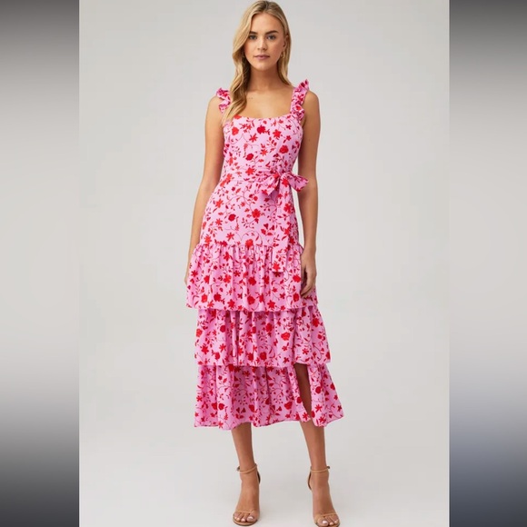 Likely Dresses & Skirts - LIKELY Charlotte Pink & Red Floral Ruffled Dress Size 6